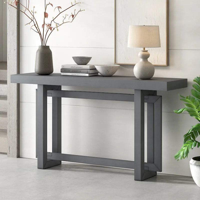 Tavolo da ingresso minimalista extra lungo con piano in legno