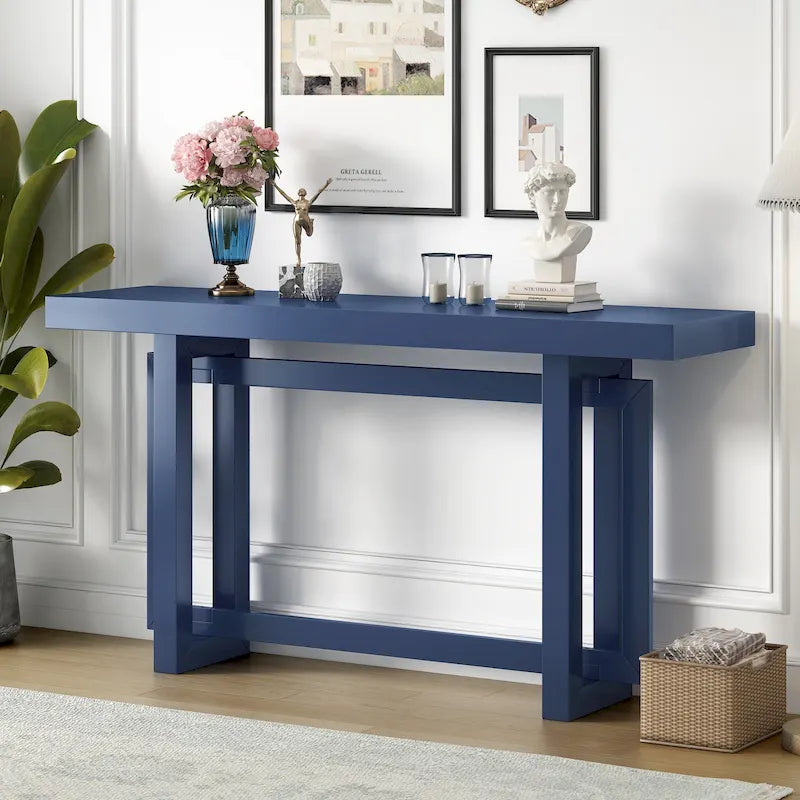 Tavolo da ingresso minimalista extra lungo con piano in legno
