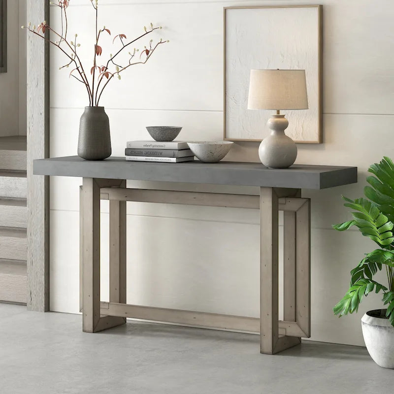 Tavolo da ingresso minimalista extra lungo con piano in legno