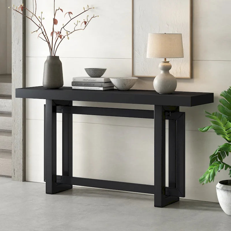 Tavolo da ingresso minimalista extra lungo con piano in legno