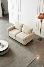 Divanetto a due posti rivestito in tessuto di lino con contenitore (beige)