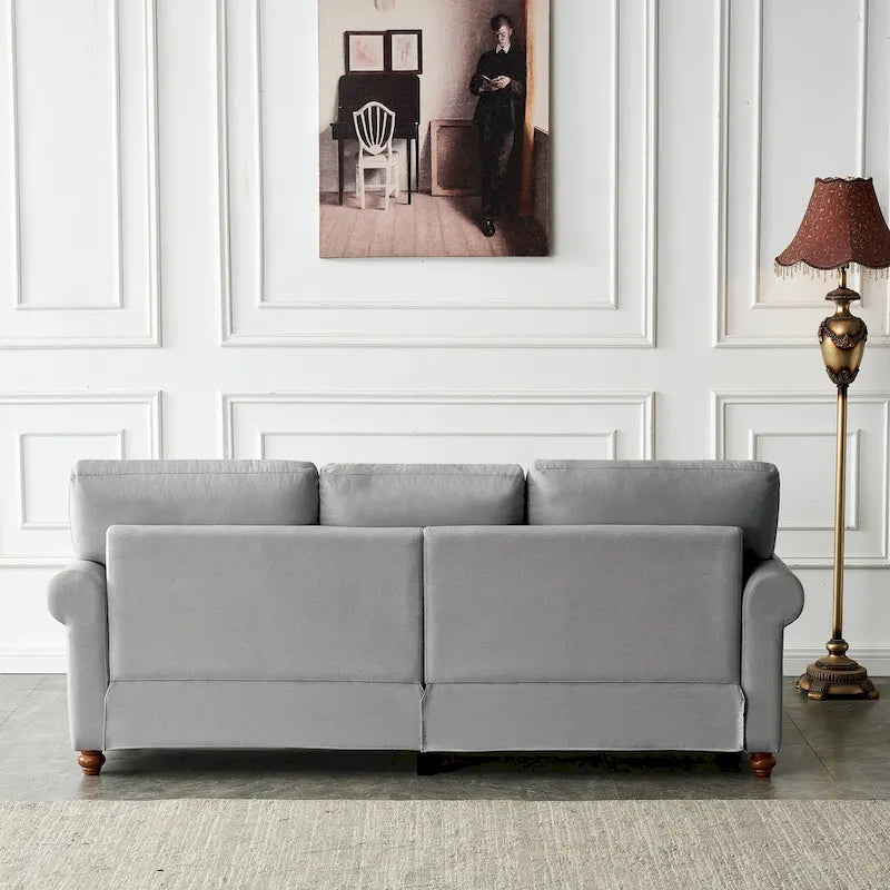 Divanetto a due posti rivestito in tessuto di lino con contenitore (beige)