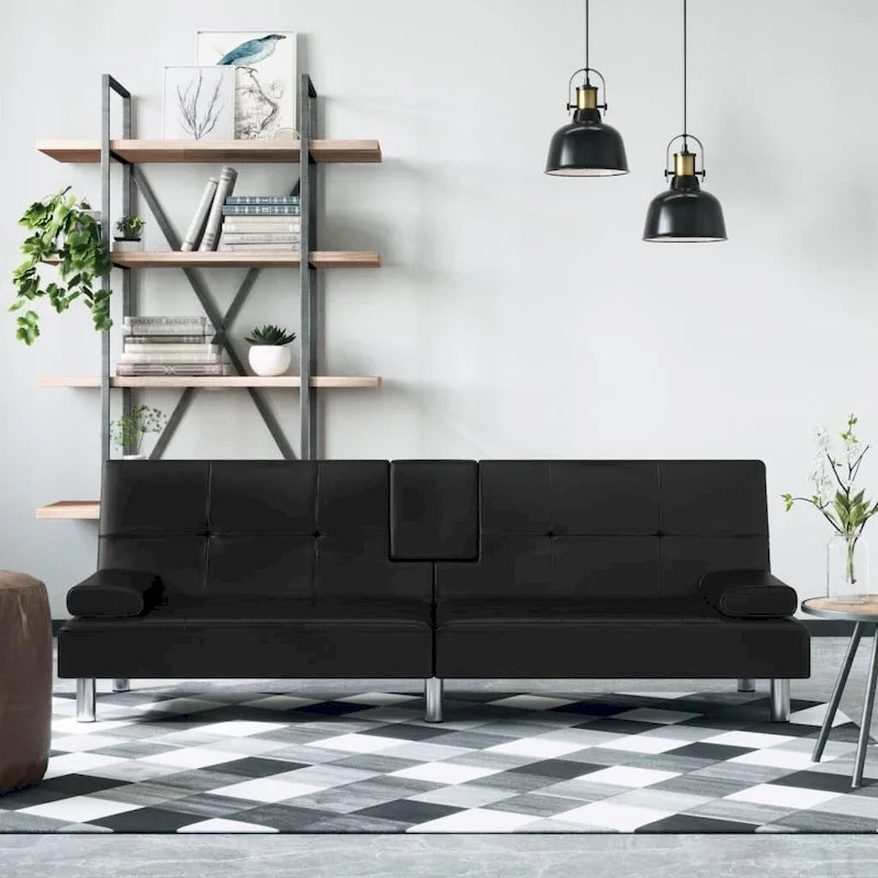 Divano letto pieghevole con portabicchieri in similpelle - 78.7 x 35 x 27.6