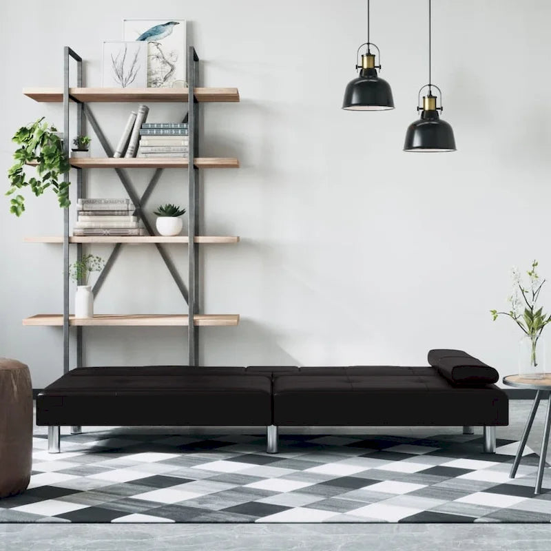 Divano letto pieghevole con portabicchieri in similpelle - 78.7 x 35 x 27.6