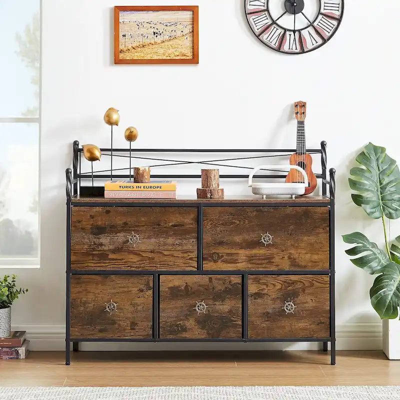 Kommode aus Holz mit 5 Schubladen, Aufbewahrungsschrank für Schlafzimmer und Wohnzimmer