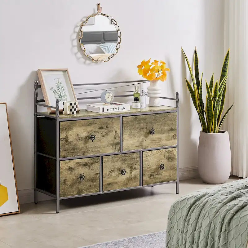 Cassettiera in legno con 5 cassetti, mobile contenitore per camera da letto e soggiorno