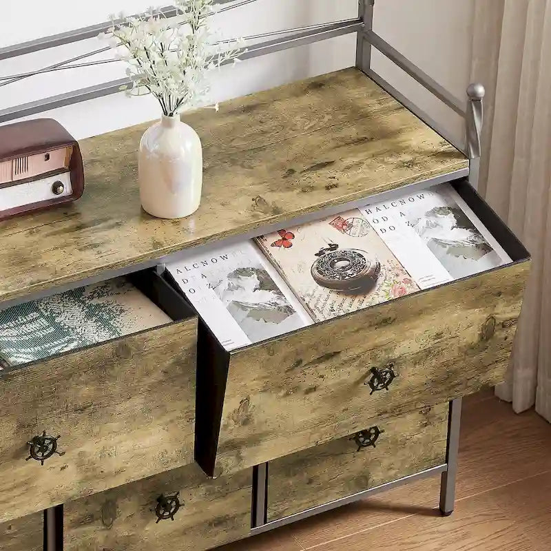Cassettiera in legno con 5 cassetti, mobile contenitore per camera da letto e soggiorno