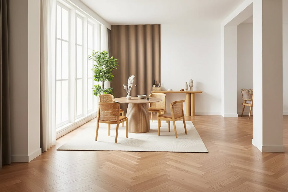 Tavolo da pranzo rotondo, tavolo moderno in legno per cucina